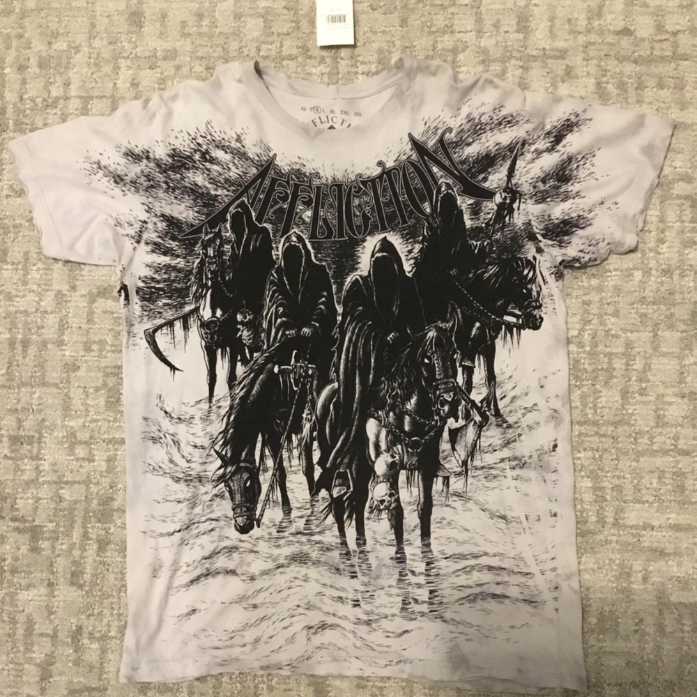 Affliction White Tee with Black Four Horsemen Design